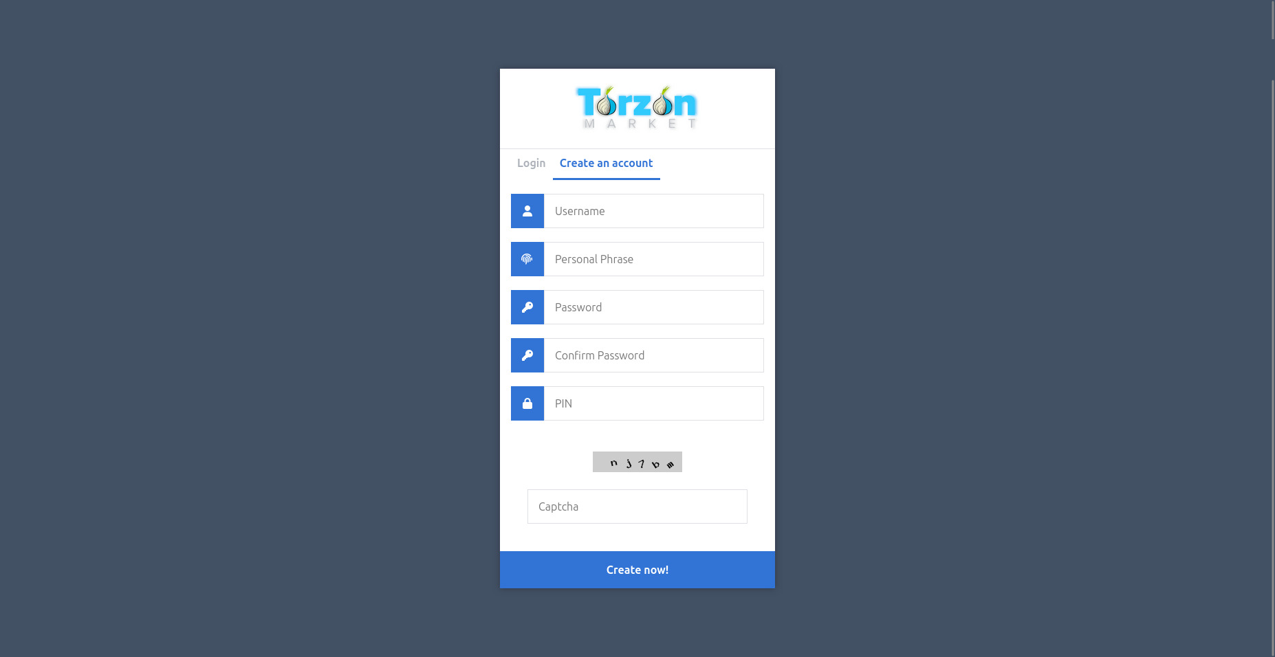 TorZon Market Registration Page