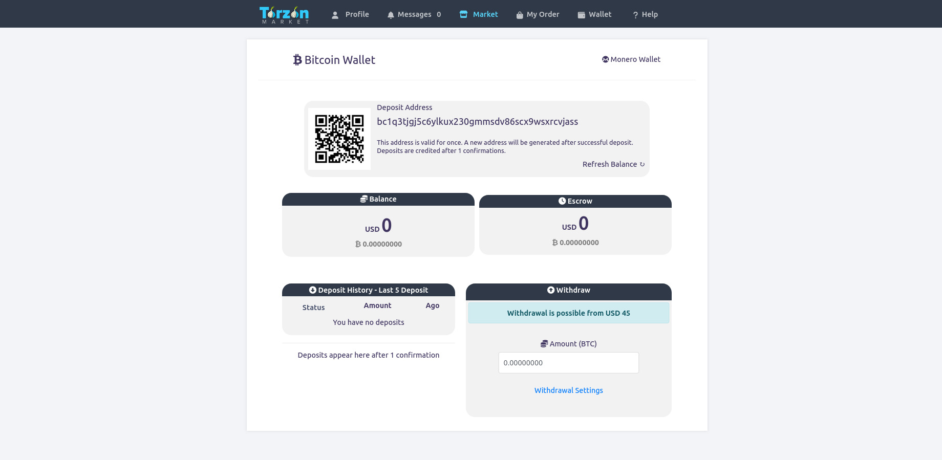 TorZon Market Wallet Page
